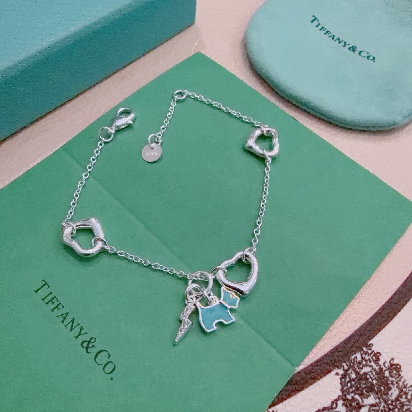Tiffany & Co. Blue Enamel Dog Charm Bracelet